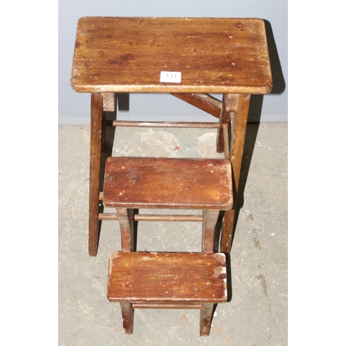 131 - A vintage metamorphic scullery step stool, approx 38cm wide x 21cm deep x 60cm tall