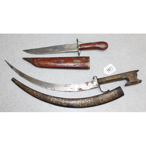 1472 - 2 2 vintage ethnic knives with wooden sheaths, the longest approx 61cm