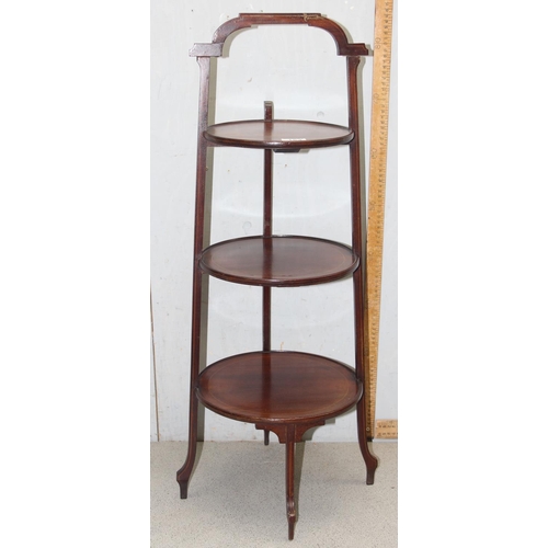 153 - Edwardian mahogany Sheraton Revival graduated 3-tier cake stand, approx 86cm tall