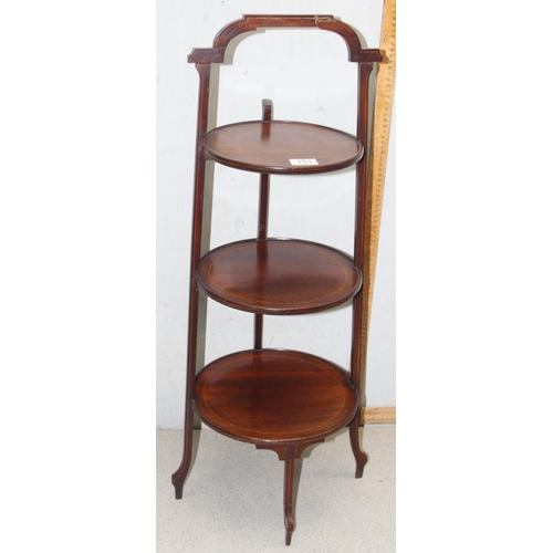 153 - Edwardian mahogany Sheraton Revival graduated 3-tier cake stand, approx 86cm tall