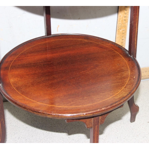 153 - Edwardian mahogany Sheraton Revival graduated 3-tier cake stand, approx 86cm tall