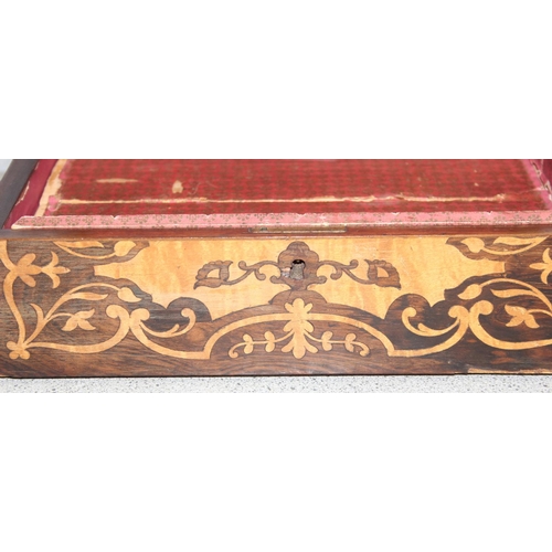 287 - Antique highly decorative rosewood and satinwood inlaid wooden jewellery box, approx 28cm x 19cm x 1... 