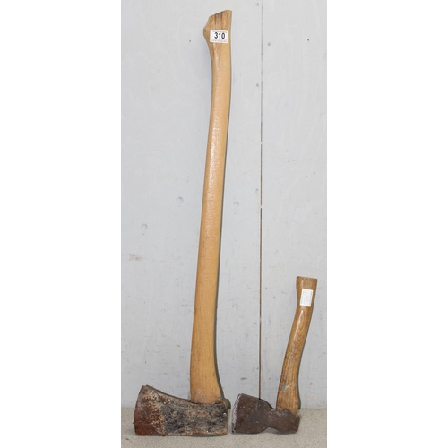 310 - Wooden handled axe and hatchet (2)