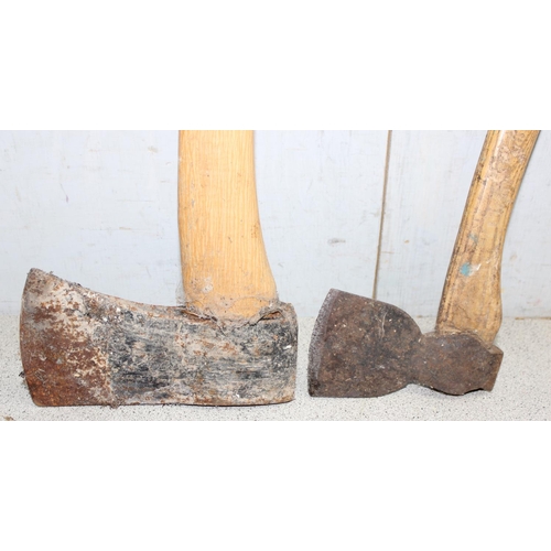 310 - Wooden handled axe and hatchet (2)