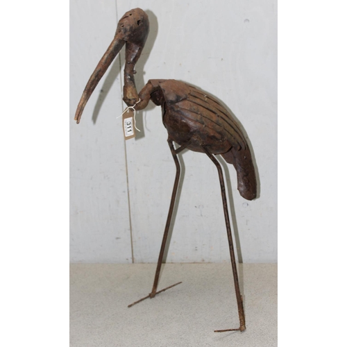 311 - Ornamental metal statue of an Ibis, approx 76cm tall