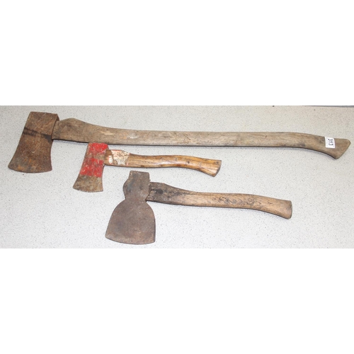 313 - Wooden handled axe and 2 hatchets (3)