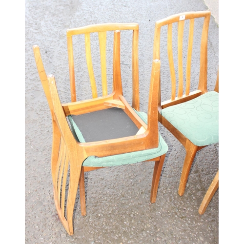 4 - A set of 6 retro teak dining chairs with green upholstered seats, likely S-Form by Sutcliffe of Todm... 