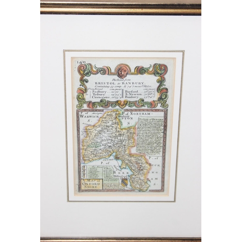 451 - 2 antique hand coloured strip maps of Oxfordshire and Cheshire, and a Herman Moll map of Leicestersh... 