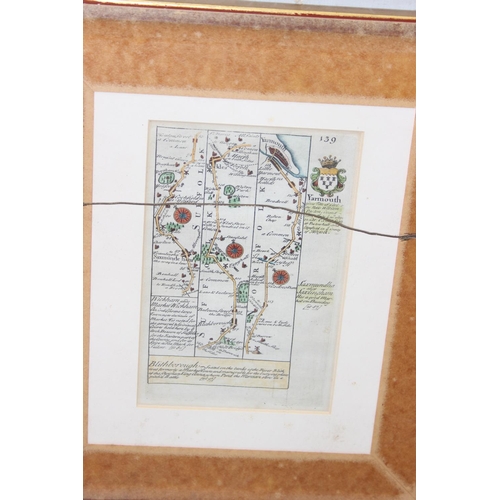 451 - 2 antique hand coloured strip maps of Oxfordshire and Cheshire, and a Herman Moll map of Leicestersh... 