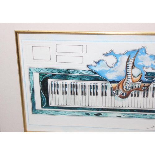 456 - Musical themed watercolour, indistinctly signed bottom right, approx 48 x 38xcm