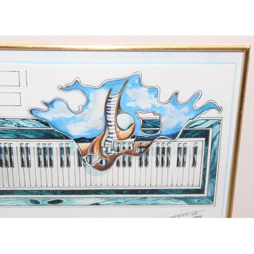 456 - Musical themed watercolour, indistinctly signed bottom right, approx 48 x 38xcm