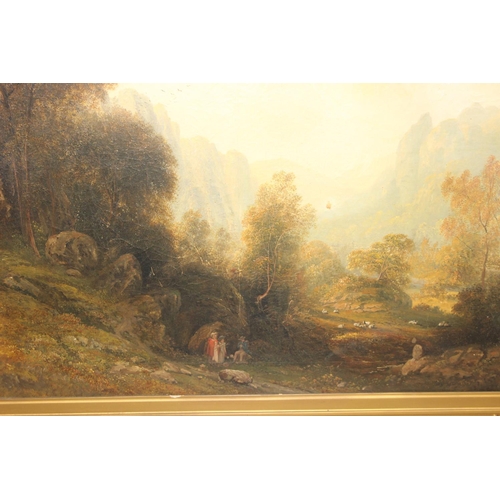 471 - Victorian landscape oil on canvas with damages, in impressive period gilt-gesso frame 96 x 75cm