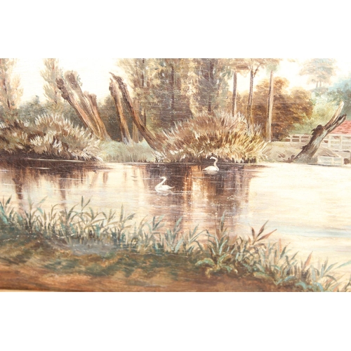 478 - J. Bays (XIX), oil on canvas of a watermill on a river with swans, signed lower right and dated 1881... 