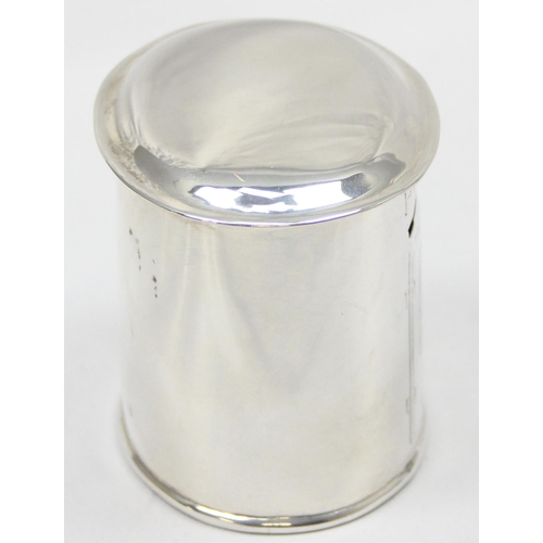 1046 - A rare novelty silver money box formed as an oval pillar postbox, the front engraved with the postin... 