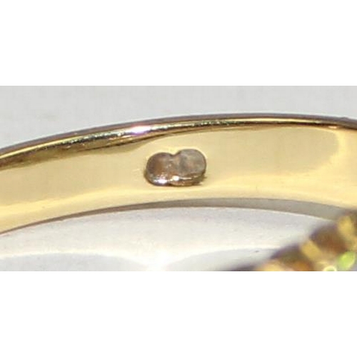 1108 - An 18ct gold trilogy opal and diamond ring, 3 opals are separated by 2 pairs of diamonds, marked and... 