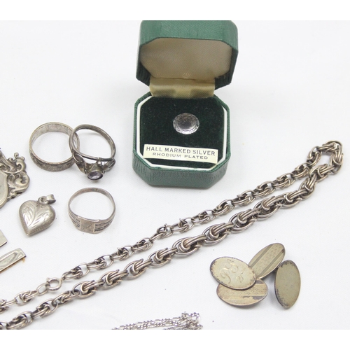 1126 - Qty of assorted silver jewellery etc, all marked or XRF tested as silver to inc a pair of Chester si... 