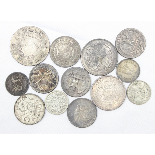 1200 - Qty of assorted mixed world and British coins, all with silver content, approx 83.37g gross