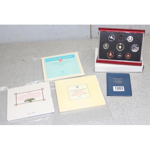 1203 - 2004 brilliant uncirculated coin set in luxury folder, 1986 & 1987 coin sets, 1987 Jersey coin set a... 