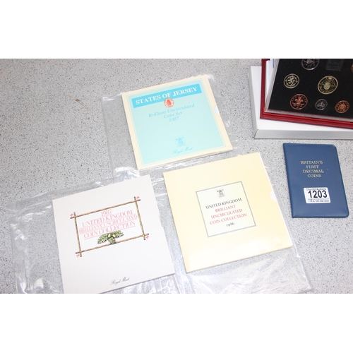 1203 - 2004 brilliant uncirculated coin set in luxury folder, 1986 & 1987 coin sets, 1987 Jersey coin set a... 