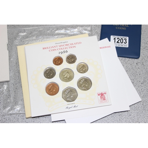 1203 - 2004 brilliant uncirculated coin set in luxury folder, 1986 & 1987 coin sets, 1987 Jersey coin set a... 