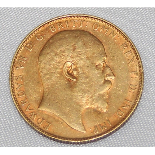 1209 - British Gold Coins - Edward VII (1901-1910), 1910 gold full sovereign coin, Perth mint, approx 7.96g... 