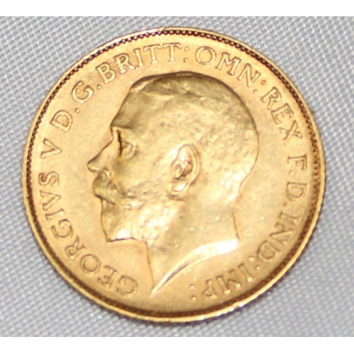 1213 - British Gold Coins - George V (1910-1936), 1912 gold half sovereign coin, London mint, approx 3.97g ... 