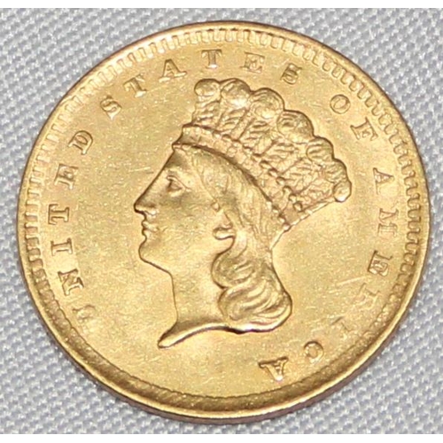 1214 - US Gold Coins - a rare 1856 $1 gold coin, 0.900 gold and XRF confirmed, 