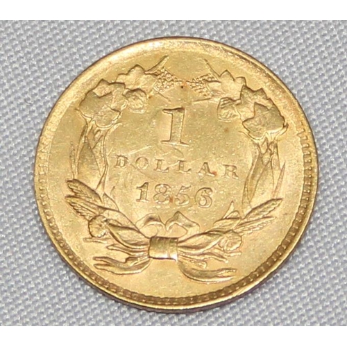 1214 - US Gold Coins - a rare 1856 $1 gold coin, 0.900 gold and XRF confirmed, 