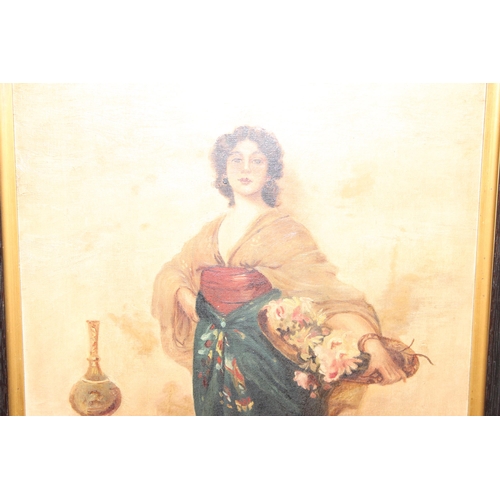 479 - Oil on board of a Spanish lady holding flowers, signed VIM, 1923, approx 73 x 57cm