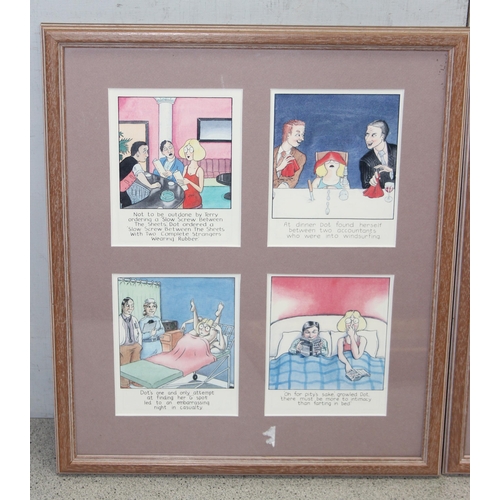 481 - Mix lot of pictures to incl small oil painting in gilt frame, 2 framed comic strip pictures, and a p... 