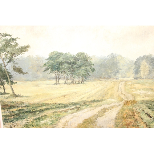 483 - Oil on board titled 'Track to Georges Plantation' Herringswell, Suffolk, signed John Broadwater, 196... 