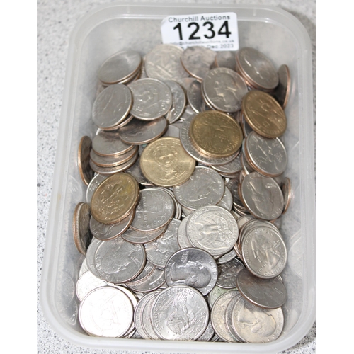 1234 - Qty of assorted US coins, approx 1.1kg gross