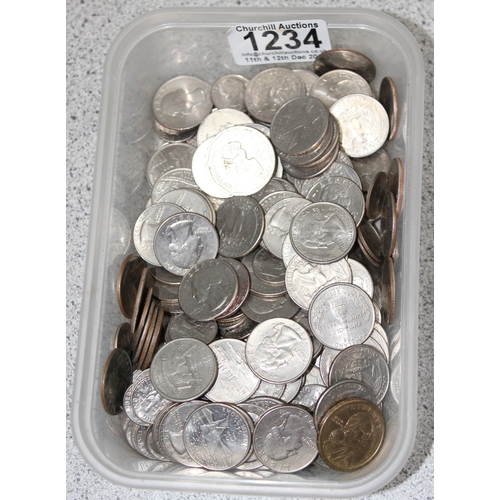 1234 - Qty of assorted US coins, approx 1.1kg gross