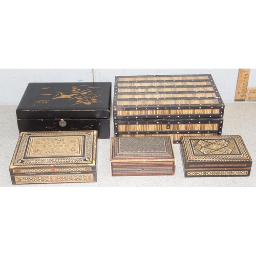 294 - 5 assorted antique and vintage wooden boxes to inc a Porcupine quill box, approx 27cm x 19cm x 11cm