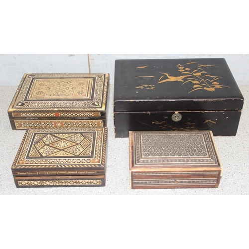 294 - 5 assorted antique and vintage wooden boxes to inc a Porcupine quill box, approx 27cm x 19cm x 11cm