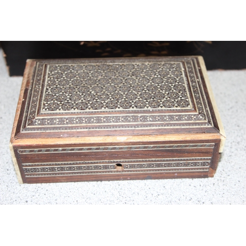 294 - 5 assorted antique and vintage wooden boxes to inc a Porcupine quill box, approx 27cm x 19cm x 11cm