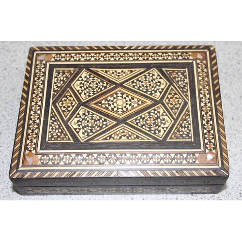 294 - 5 assorted antique and vintage wooden boxes to inc a Porcupine quill box, approx 27cm x 19cm x 11cm