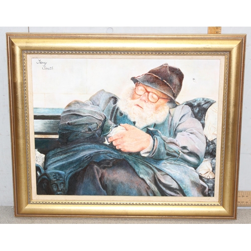 499M - Terry Smith, (British XX), Oil on Canvas of a snoozing elderly gent, signed top left, approx 57cm x ... 