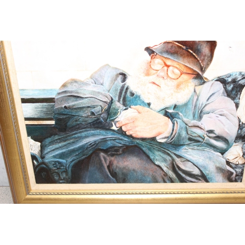 499M - Terry Smith, (British XX), Oil on Canvas of a snoozing elderly gent, signed top left, approx 57cm x ... 