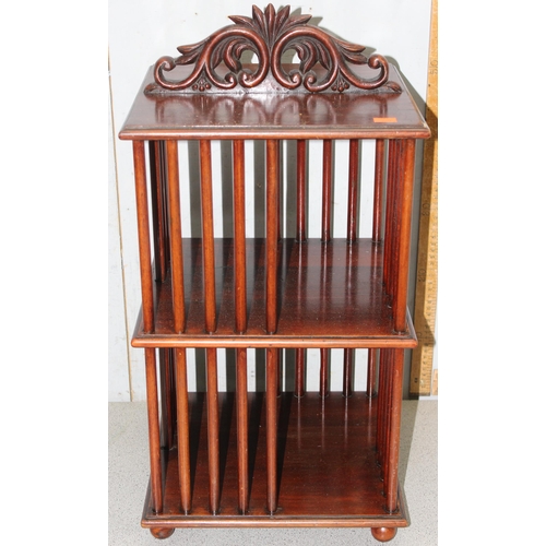 276 - An antique style table top mahogany bookcase with decorative carved top, approx 32cm square x 65cm t... 