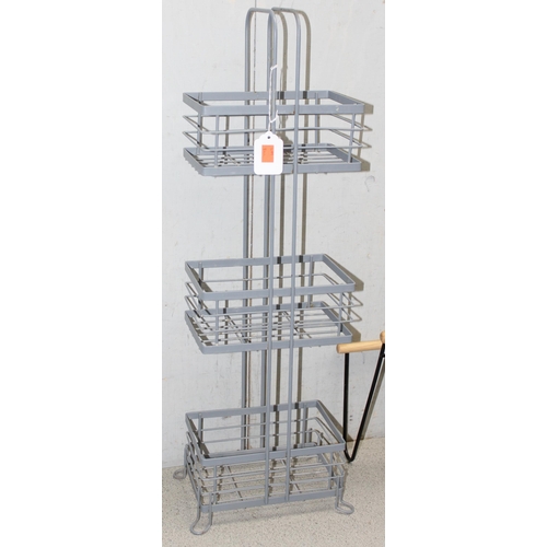 277 - A retro style metal 3 tier rack and a wooden and metal magazine rack (2)