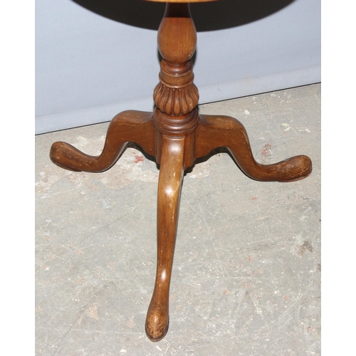 38 - A small vintage tripod wine table with beadwork top, approx 36cm in diameter x 57cm tall