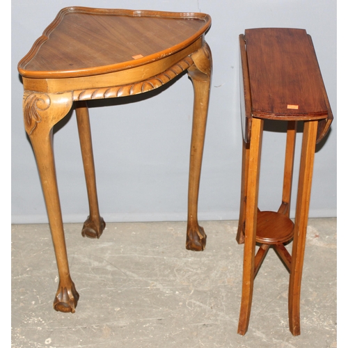 39 - A vintage corner table with ball & claw feet and a vintage drop leaf table, approx 48cm in diameter ... 