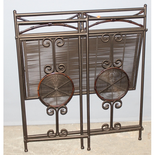 41 - A vintage style folding metal shelf unit and a wooden serving tray table on stand (2)