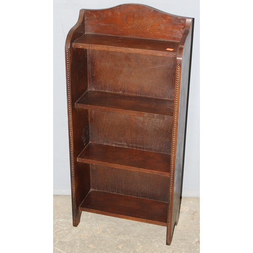 47 - A small early 20th century oak bookshelf, approx 43cm wide x 18cm deep x 95cm tall