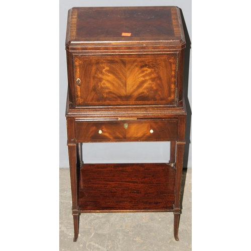 48 - A small antique mahogany pot cupboard of unusual form, approx 34cm wide x 24cm deep x 72cm tall