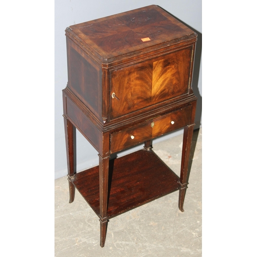 48 - A small antique mahogany pot cupboard of unusual form, approx 34cm wide x 24cm deep x 72cm tall