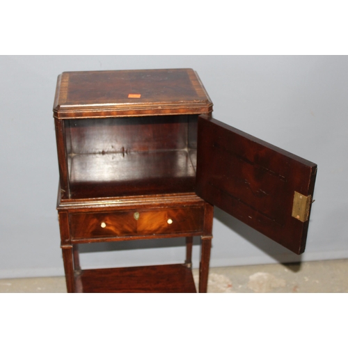 48 - A small antique mahogany pot cupboard of unusual form, approx 34cm wide x 24cm deep x 72cm tall