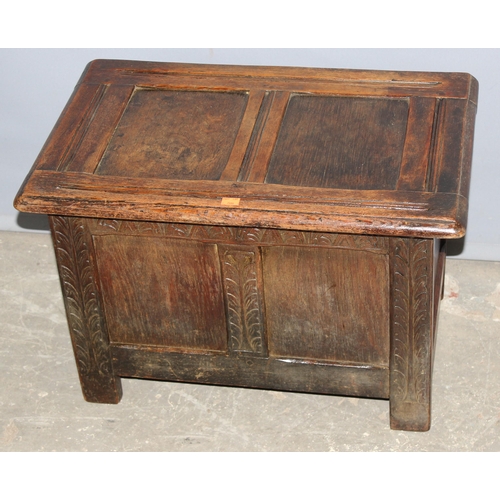 57 - A small antique style oak coffer, approx 60cm wide x 38cm deep x 40cm tall