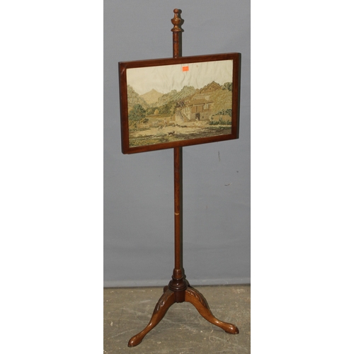 66 - An antique pole screen with tapestry panel, approx 44cm wide x 128cm tall